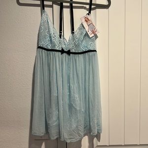 Dreamgirl BRAND NEW Light Blue and Black Babydoll w/ matching Panty! size XL NWT